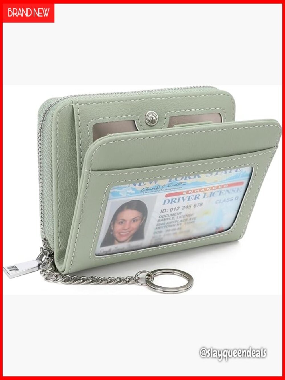 RFID Blocking Leather Wallet with ID Window Zipper Coin Pocket Compact